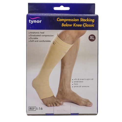 Tynor REF I-16 Compression Stocking Below Knee Classic, Beige